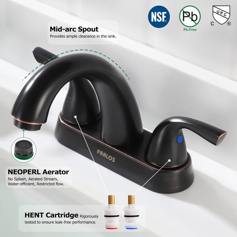 PARLOS Two-Handle Bathroom Sink Faucet with Metal Drain Assembly and Supply Hose Lead-Free cUPC Mixer Double Handle Tap Deck Mounted Oil Rubbed Bronze, 13597 - Image 2